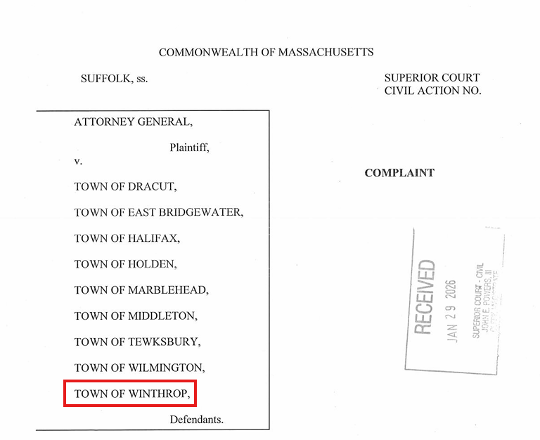 The Massachusetts AG sues the town of Winthrop for being out of compliance with 3A.